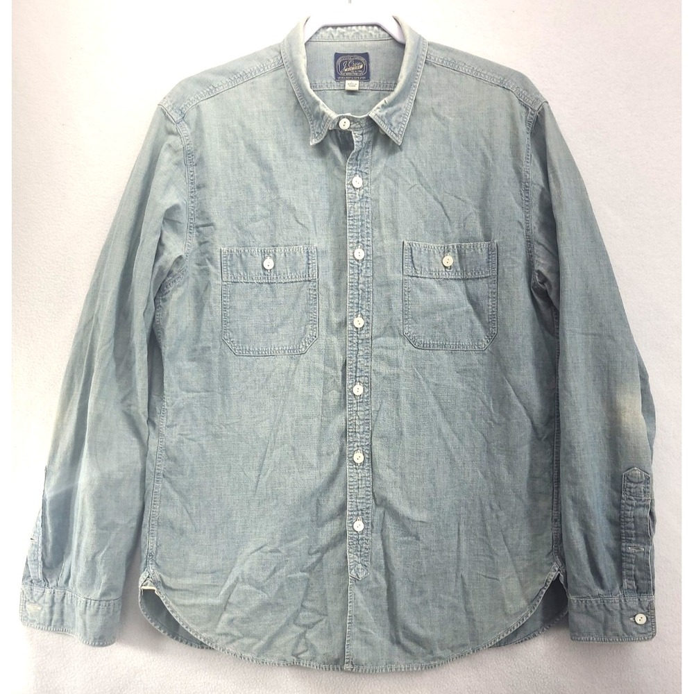 J. Crew Blue Chambray Button Down Shirt Cotton Mens Large untucked Vintage